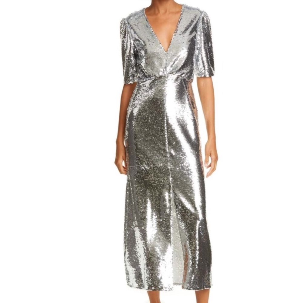 SALONI Silver Sequin Maxi Dress